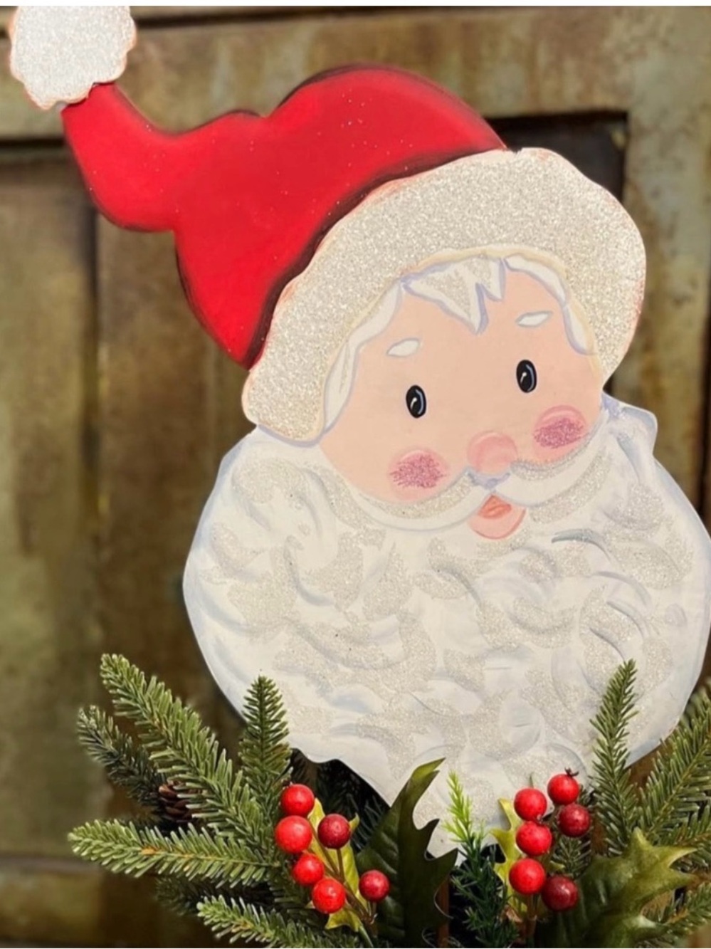 Classic Santa Holiday Metal Yard Stake - Red & White Christmas Decor